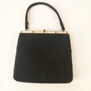 Vintage After Five by Lowy & Mund Evening Bag Black Satin Mother of Pearl